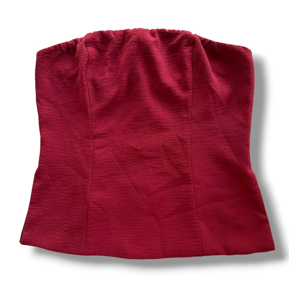 Emerson Lang Women's XL Burgundy Red Strapless Tube Top Back Zip Textured Crepe